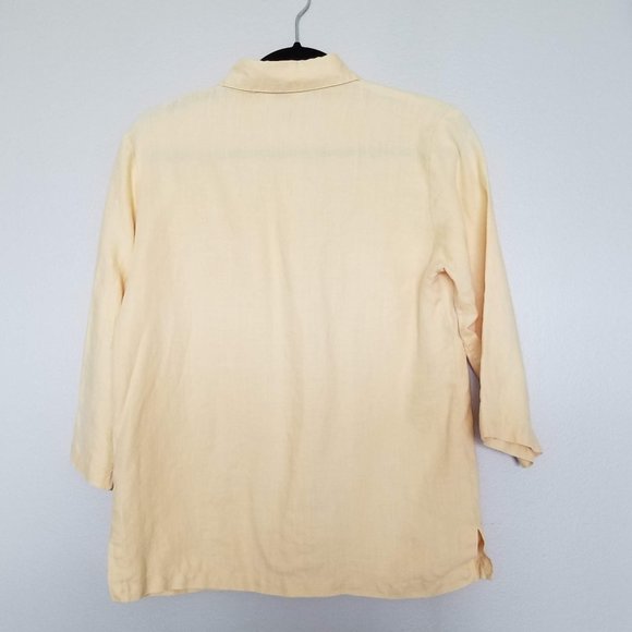J&W Yellow Linen Short Sleeve Button Down Shirt - Picture 3 of 5